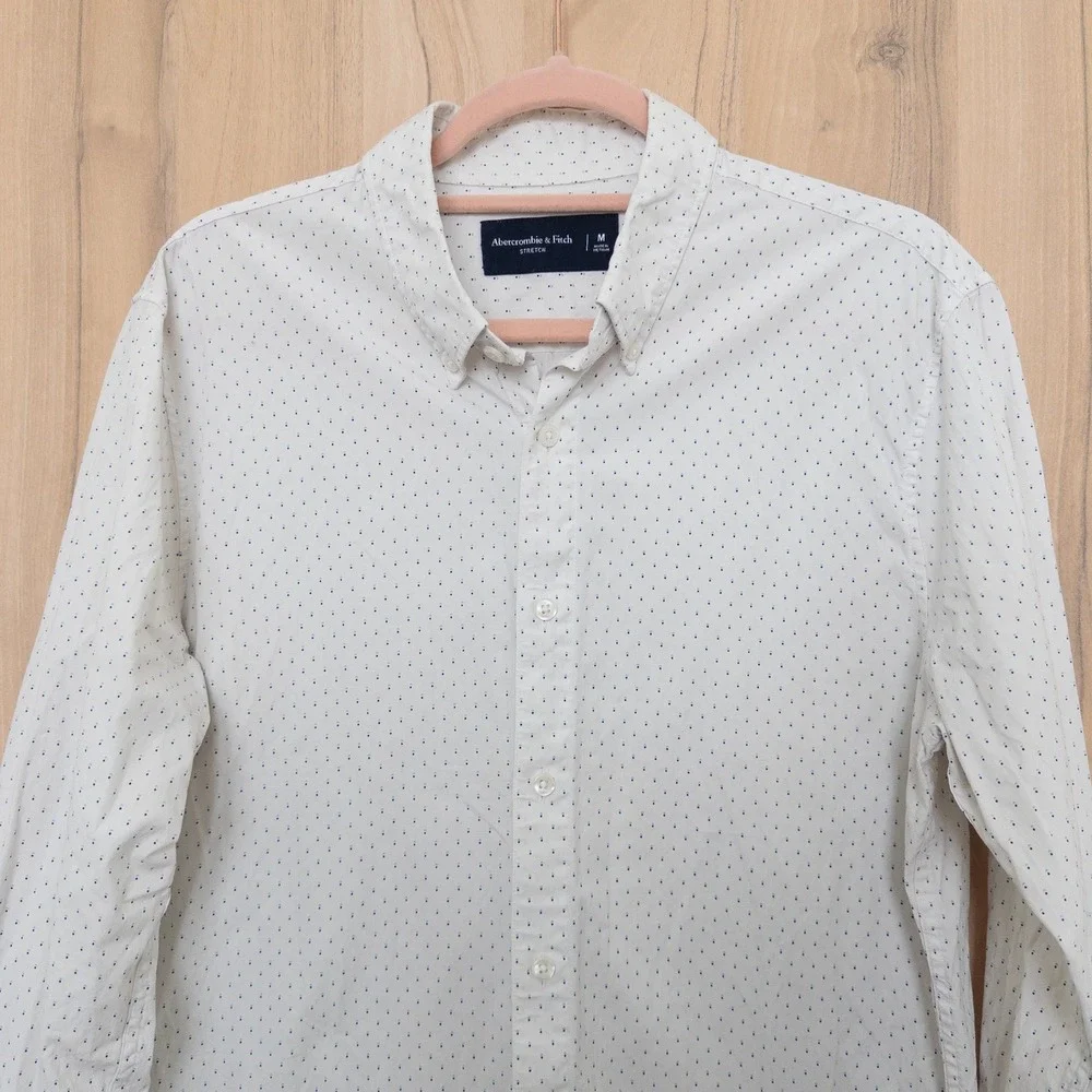 Abercrombie & Fitch Mens Button Down Shirt Size M White Micro Dot Stretch Preppy